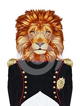 Portrait of Lion in military uniform.