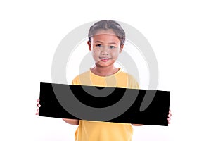 Portrait of little Asian child show the black board isolated iso