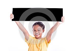 Portrait of little Asian child show the black board isolated iso