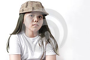 Portrait Little Asian Thai Girl on White Background