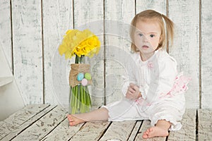 Portrait of a little baby girl with Down syndrome