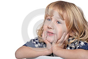Portrait of little boy posing on white background
