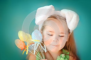 Portrait of a little girl in Easter bunny ears