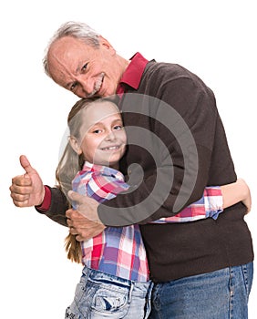 Portrait of a little girl with grandfather