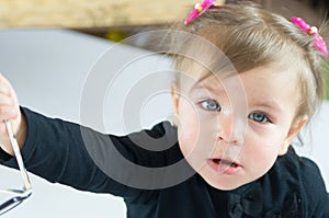 Portrait of a little girl with green eyes