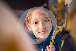 Portrait of a little girl. Happy baby in balloons