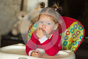 Portrait of little girl with pensive look looking aside