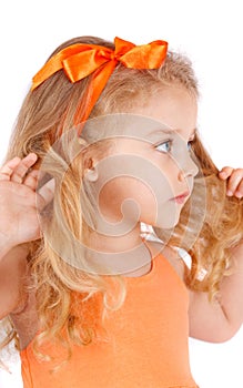 Portrait of a little girl, on white