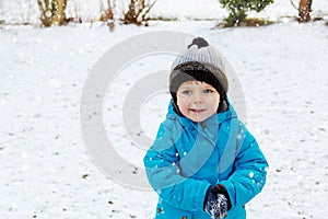 Portrait of little toddler boy on autumn day