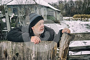 Portrait of lonely Ukrainian old man