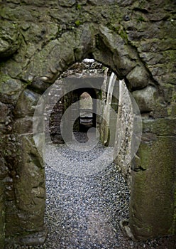 Looking through doorway in Quin Abbey, Ireland