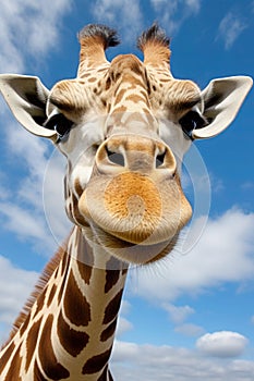 Portrait of a looking and listening giraffe