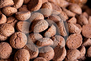 A portrait of a lot of delicious traditional dutch snacks called pepernoten or pepernuts. The gingerbread treat is a tradition