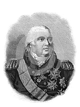 Portrait of Louis XVIII, King of France in the old book The Essays in Newest History, by I.I. Grigorovich, 1883, St. Petersburg