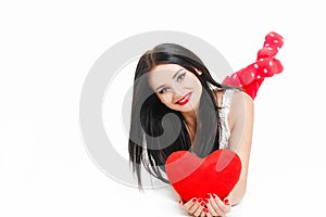 Portrait of Love and valentines day woman holding heart smiling
