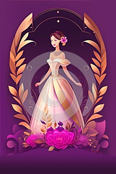 A portrait of a lovely fairy in a white dress surrounded by golden leaves Generative AI
