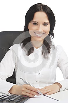 Portrait of lovely smiling brunette woman