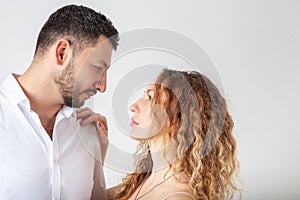 Portrait of a loving couple in studio closeup