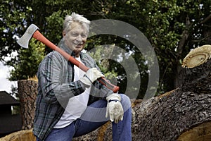 Portrait of lumberjack holding an axe