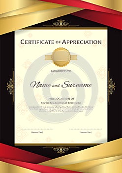 Portrait luxury certificate template with elegant golden border