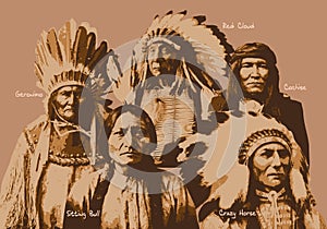 Portrait of the main American Indian chiefs.