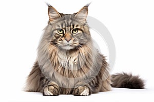 Portrait of Main Coon cat on white background