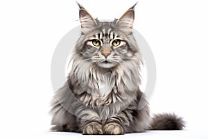Portrait of Main Coon cat on white background