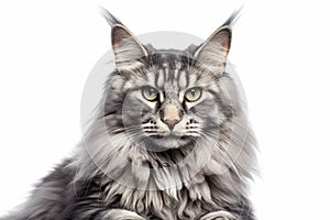 Portrait of Main Coon cat on white background