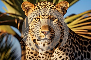 Portrait of a majestic african leopard in its native habitat on an exciting safari expedition