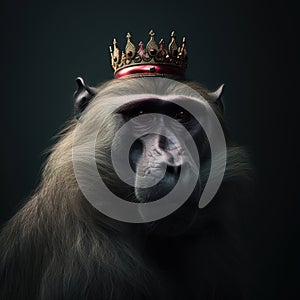 Portrait of a majestic Baboon with a crown Generative AI