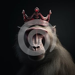Portrait of a majestic Baboon with a crown Generative AI
