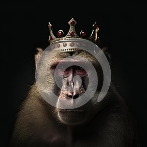 Portrait of a majestic Baboon with a crown Generative AI