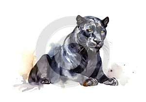 Portrait of a majestic black panther on white background.