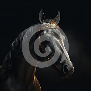 Portrait of a majestic Horse with a crown Generative AI