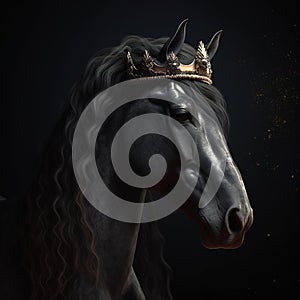 Portrait of a majestic Horse with a crown Generative AI