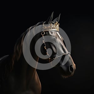 Portrait of a majestic Horse with a crown Generative AI