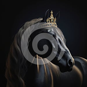 Portrait of a majestic Horse with a crown Generative AI
