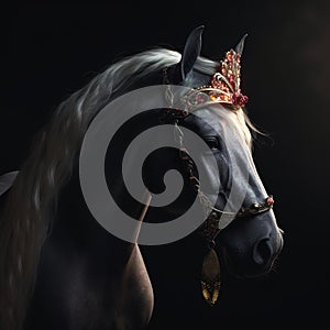 Portrait of a majestic Horse with a crown Generative AI