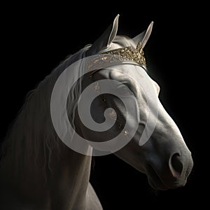 Portrait of a majestic Horse with a crown Generative AI