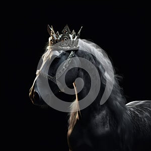 Portrait of a majestic Horse with a crown Generative AI