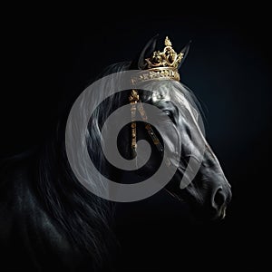 Portrait of a majestic Horse with a crown Generative AI