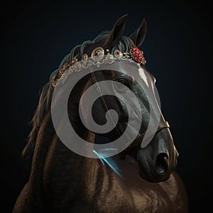 Portrait of a majestic Horse with a crown Generative AI