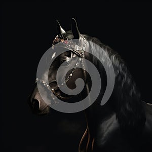 Portrait of a majestic Horse with a crown Generative AI