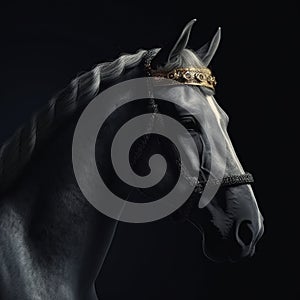 Portrait of a majestic Horse with a crown Generative AI