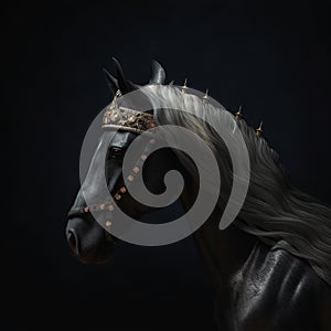 Portrait of a majestic Horse with a crown Generative AI