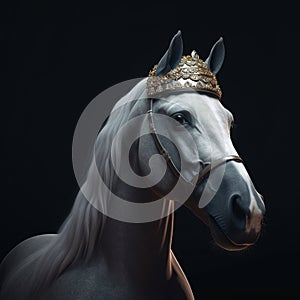 Portrait of a majestic Horse with a crown Generative AI