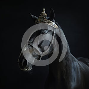 Portrait of a majestic Horse with a crown Generative AI