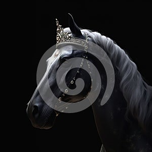 Portrait of a majestic Horse with a crown Generative AI