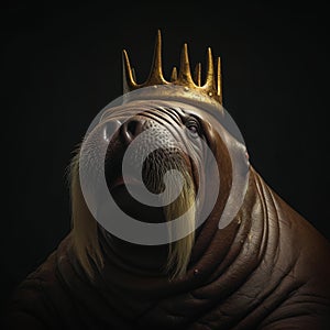 Portrait of a majestic Walrus with a crown Generative AI