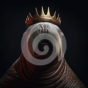 Portrait of a majestic Walrus with a crown Generative AI